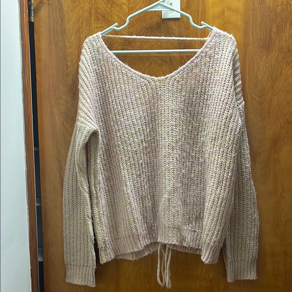 Love By Design Pink V-Neck Sweater with Chunky Knit
